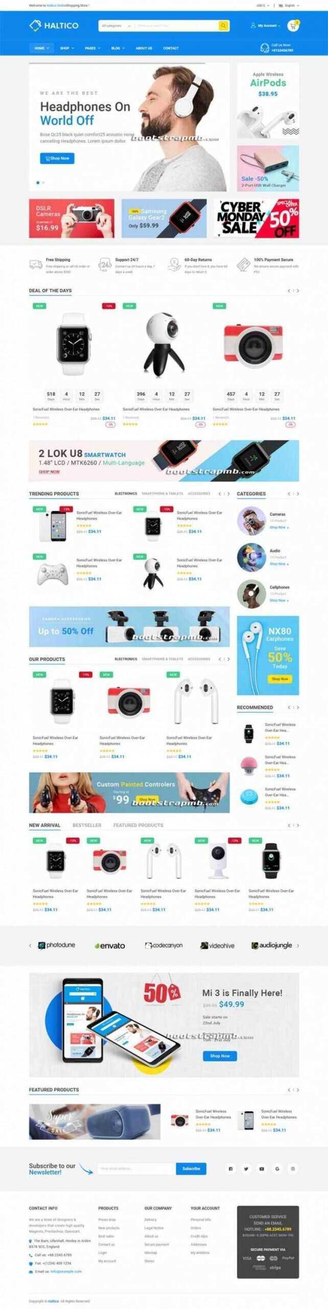 蓝色Bootstrap4大型响应式数码产品设备商城 - 小辰精品|源码站™