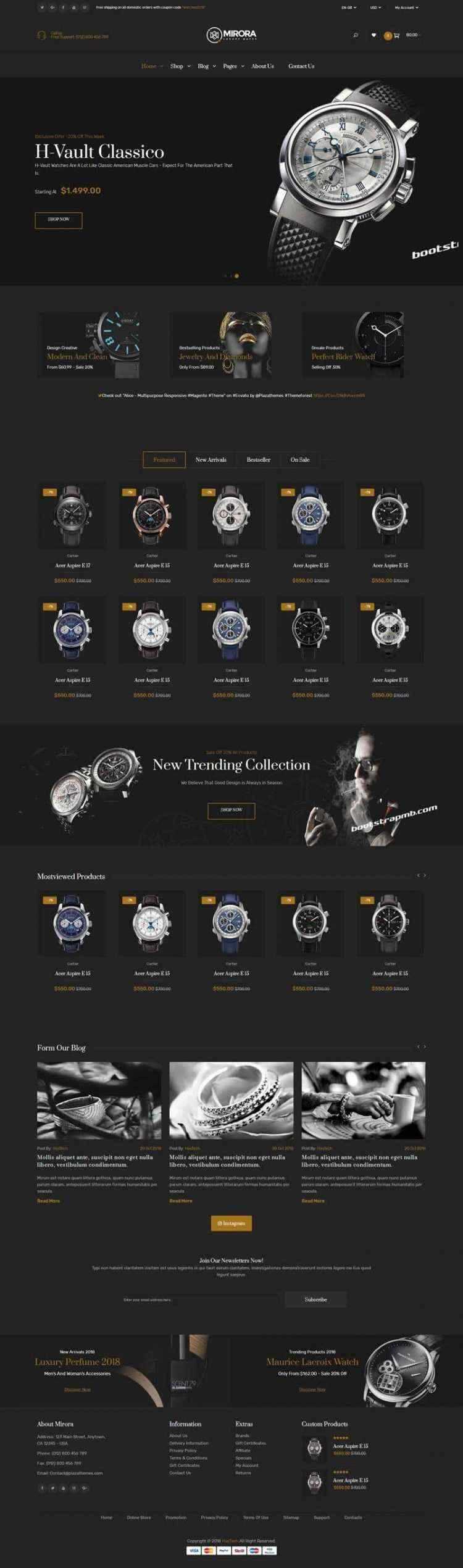 Bootstrap黑色响应式奢侈品手表商城网站 - 小辰精品|源码站™
