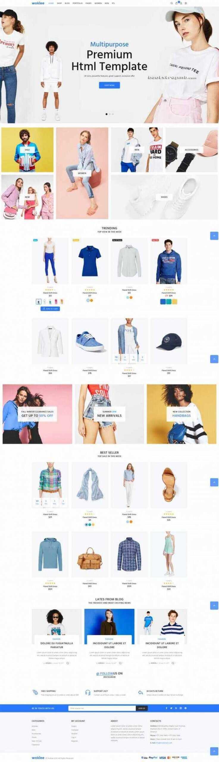 蓝色宽屏Bootstrap响应式服装购物商城 - 小辰精品|源码站™