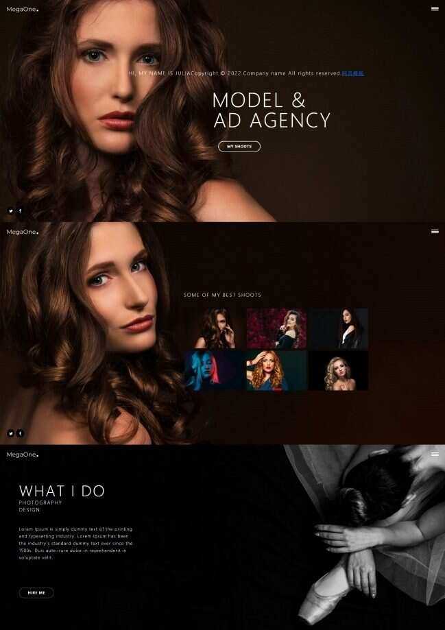 模特广告代理个人简历网页模板 - 小辰精品|源码站™