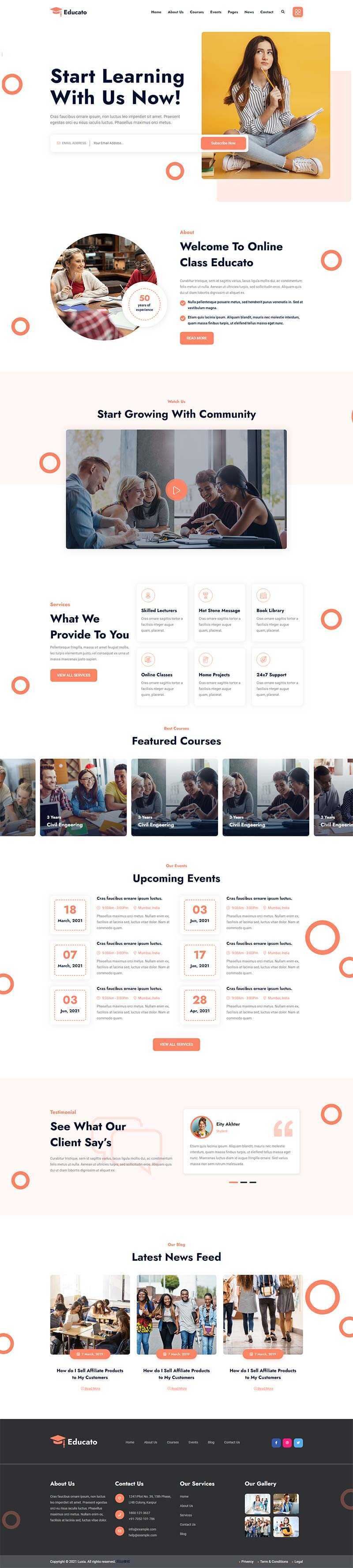 橘黄色响应式在线学习教育企业网站html模板 - 小辰精品|源码站™