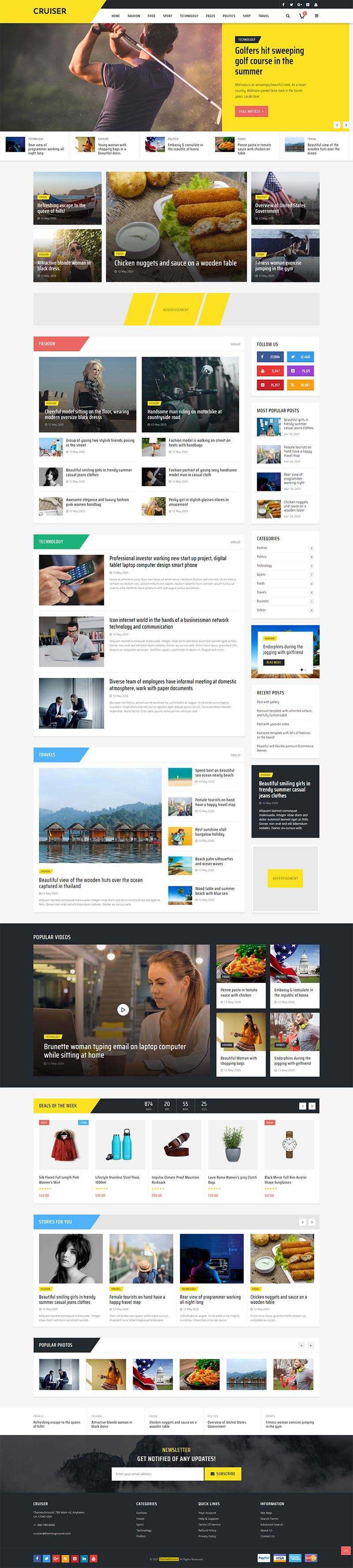 黄色响应式时尚资讯博客网站HTML模板 - 小辰精品|源码站™