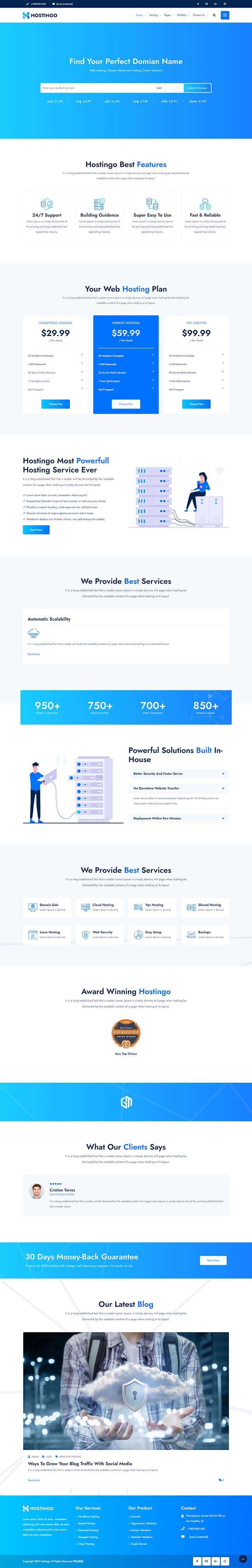 蓝色风格IDC服务器主机托管网站html模板 - 小辰精品|源码站™