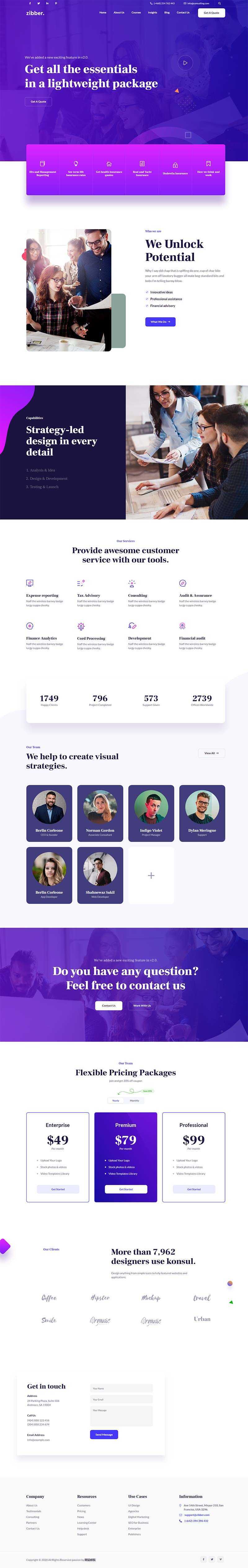 蓝紫色商务投资咨询公司html模板 - 小辰精品|源码站™