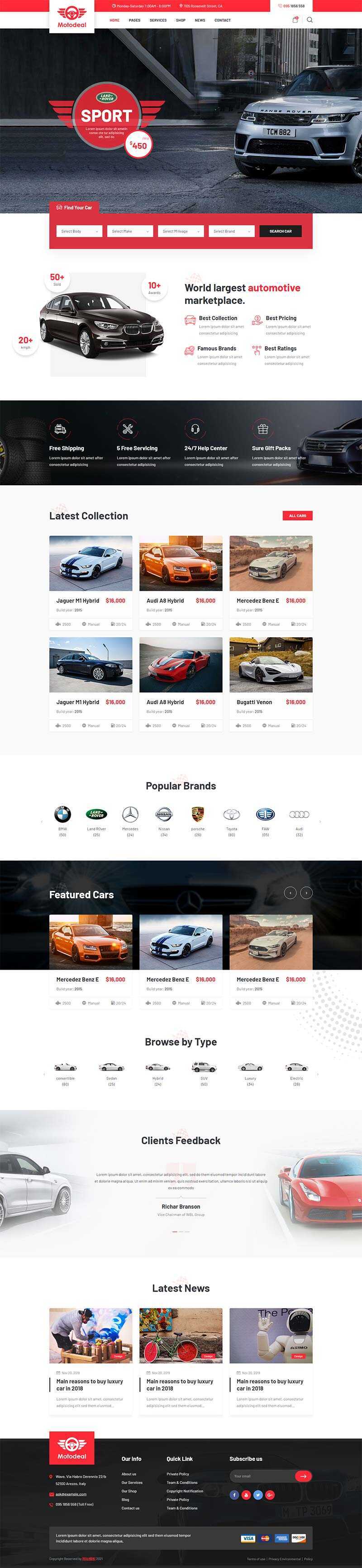 红色大气的汽车销售交易平台网页html模板 - 小辰精品|源码站™