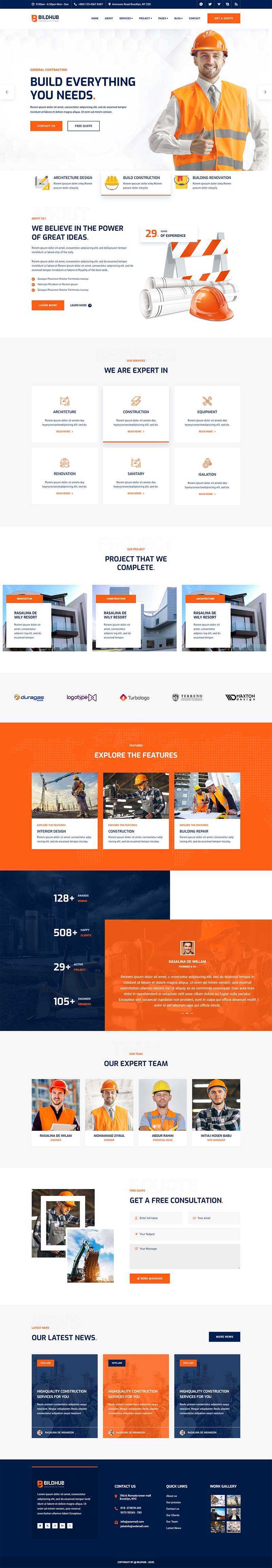 bootstrap橙色响应式建筑设计公司网站html模板 - 小辰精品|源码站™