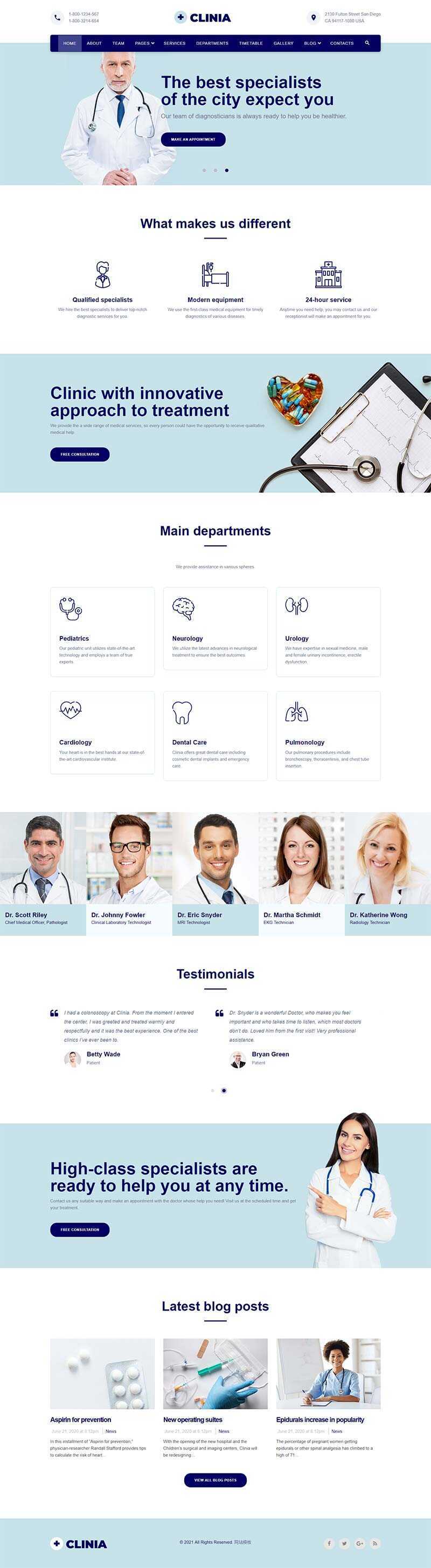 bootstrap蓝色医疗诊所服务网站HTML5模板 - 小辰精品|源码站™