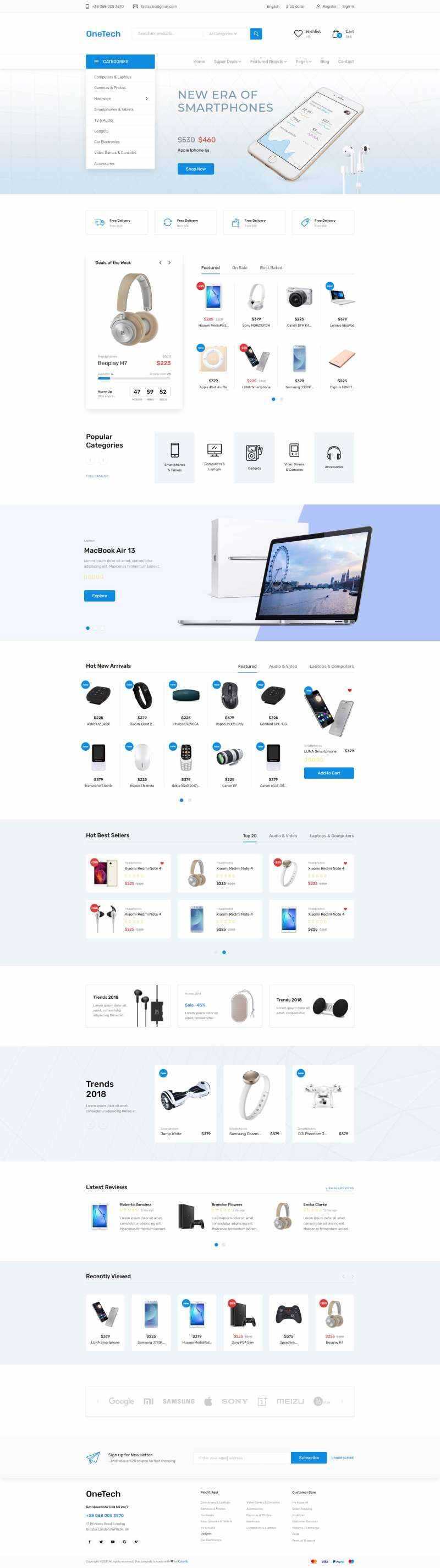 浅蓝色干净简洁的响应式数码商城html模板 - 小辰精品|源码站™