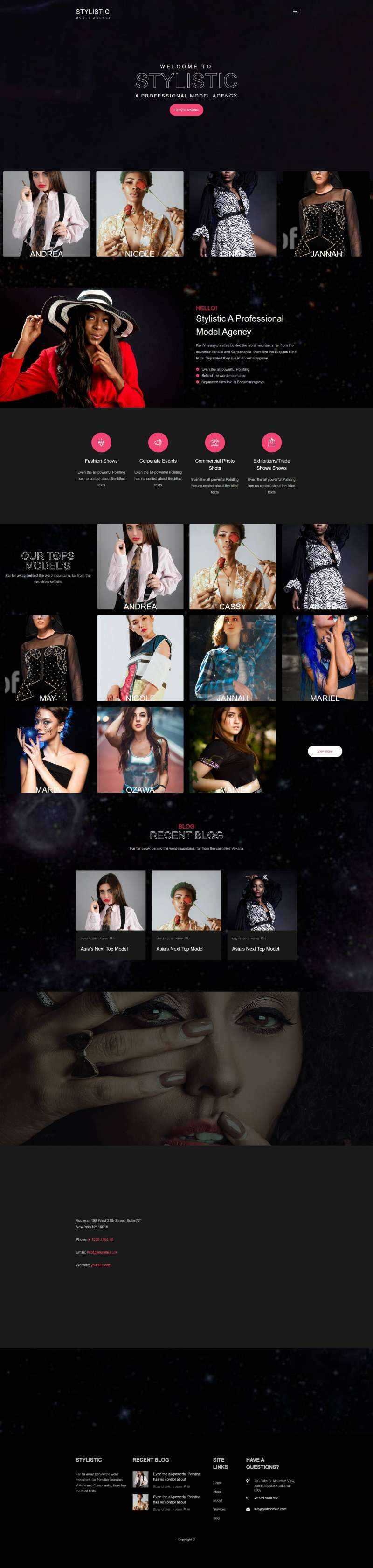 全屏背景Bootstrap4模特经纪公司网站模html板 - 小辰精品|源码站™