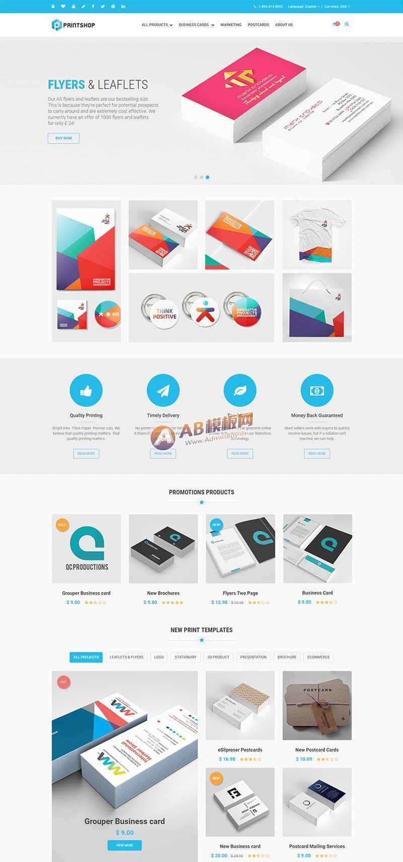 图片[3] - 蓝色的响应式名片印刷公司网站html模板 - 小辰精品|源码站™