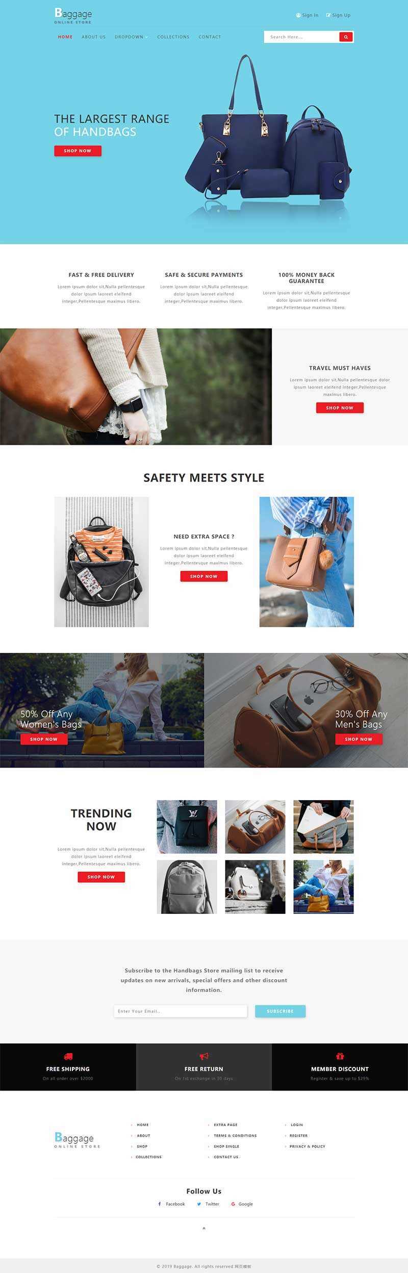 Bootstrap响应式箱包电子商务网站html模板 - 小辰精品|源码站™