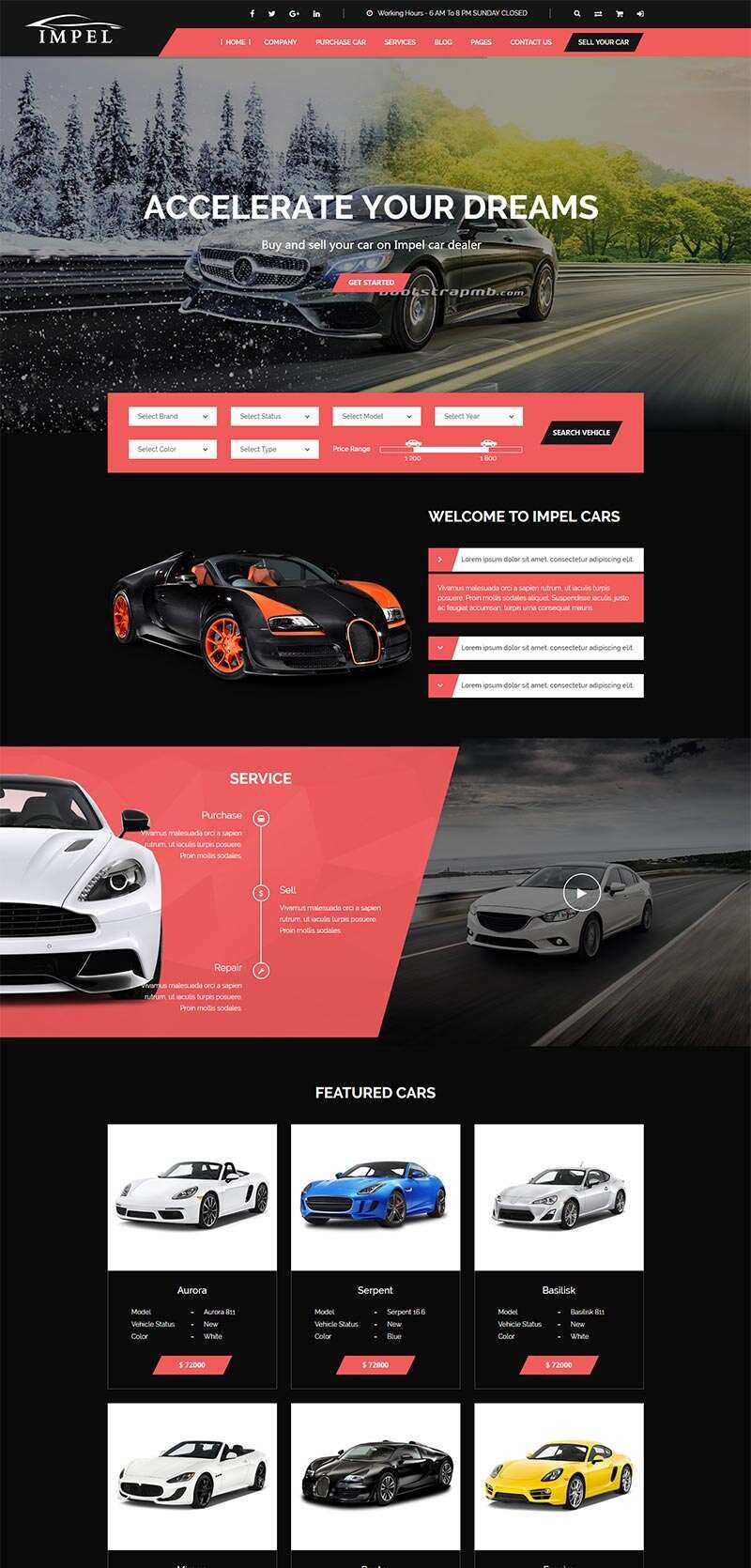Bootstrap大气红色的汽车经销商网站html模板 - 小辰精品|源码站™