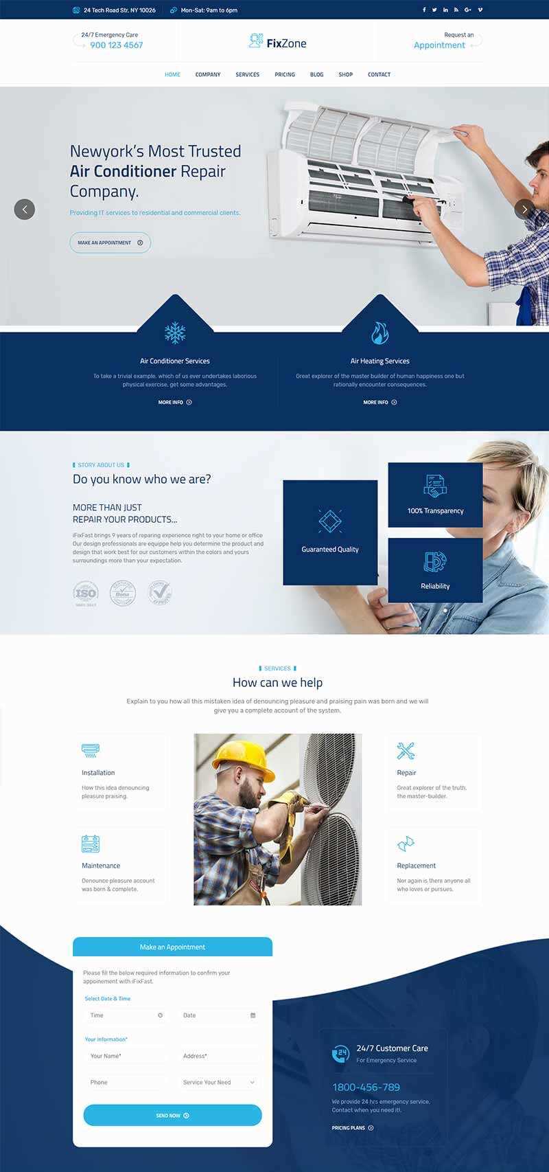Bootstrap空调电器维修服务网站HTML模板 - 小辰精品|源码站™