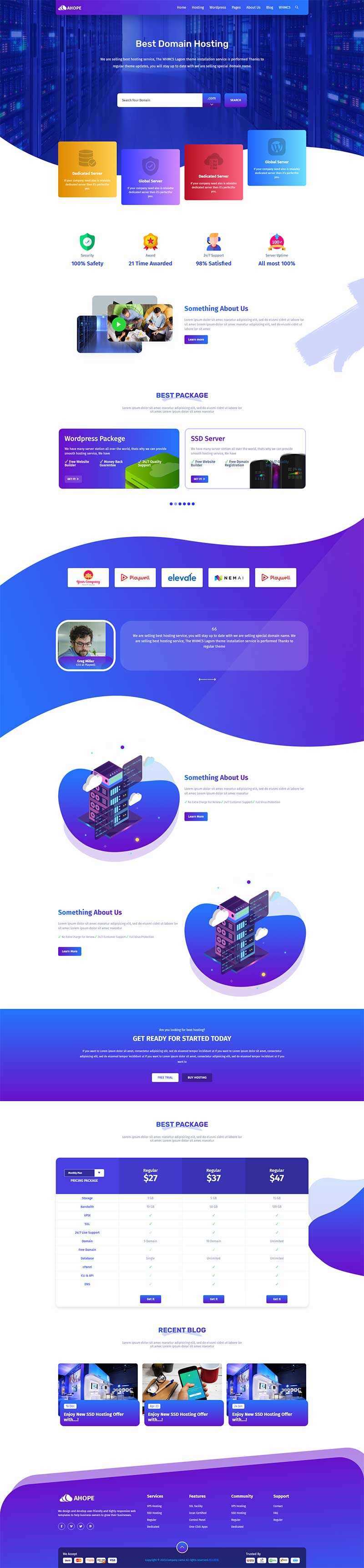 蓝色风格域名服务器托管服务公司网站html模板 - 小辰精品|源码站™