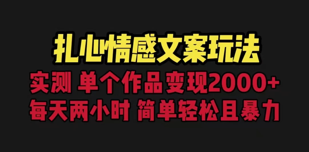 扎心情感文案玩法，单个作品变现2000+，一分钟一条原创作品，流量爆炸 - 小辰精品|源码站™
