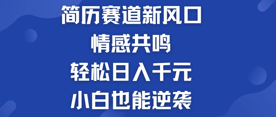 揭秘！简历模板赛道的新风口，情感共鸣，轻松日入千元，小白也能逆袭！ - 小辰精品|源码站™