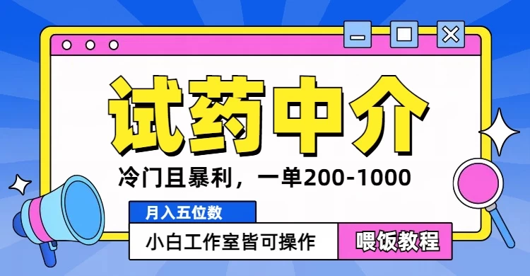 冷门且暴利的试药中介项目，一单利润200~1000，月入五位数，小白工作室皆可操作 - 小辰精品|源码站™