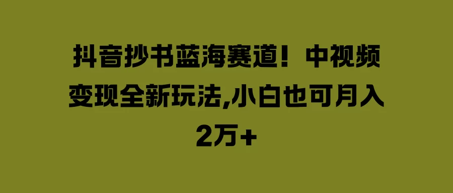 抖音抄书蓝海赛道！中视频变现全新玩法，小白也可月入2万+ - 小辰精品|源码站™