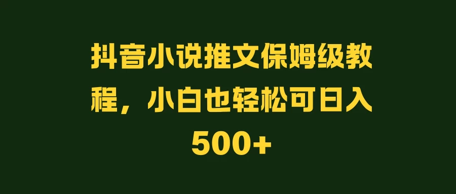 抖音小说推文保姆级教程，小白也轻松可日入500+ - 小辰精品|源码站™