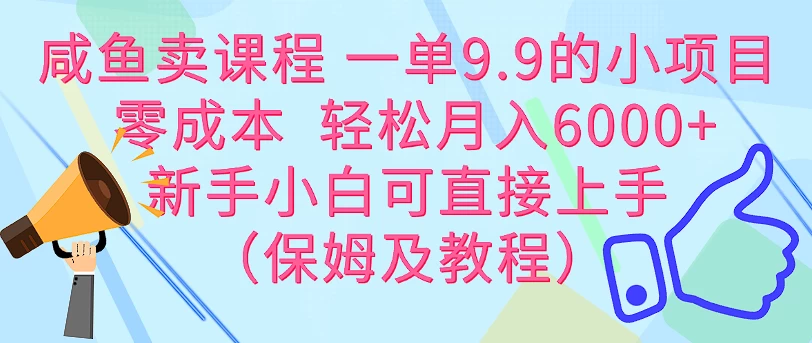 咸鱼卖课程 一单9.9的小项目  零成本  轻松月入6000+新手小白可直接上手（保姆级教程） - 小辰精品|源码站™