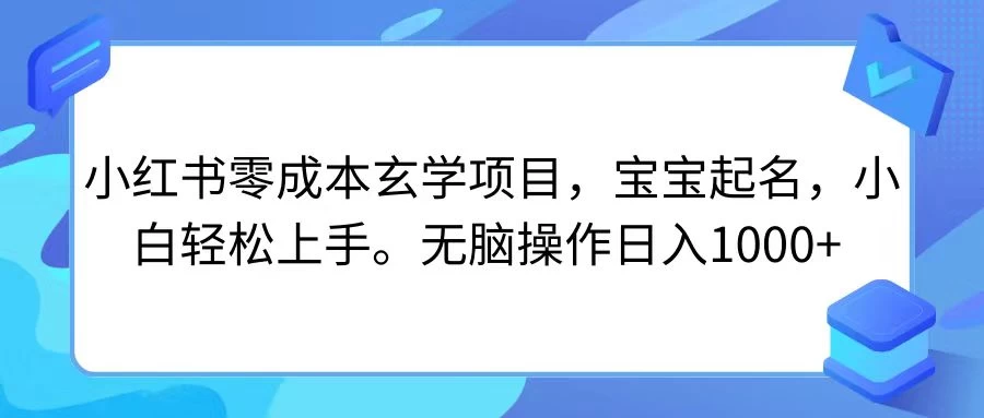 小红书零成本玄学项目，宝宝起名，小白轻松上手，无脑操作日入1000+ - 小辰精品|源码站™