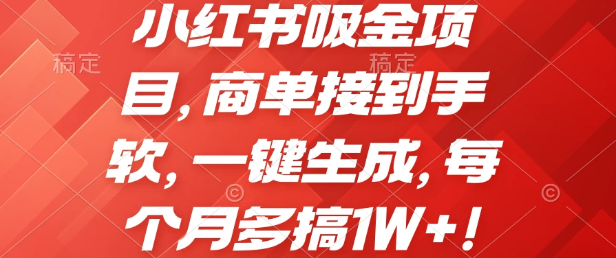 小红书吸金项目，商单接到手软，一键生成，每个月多搞1W+ - 小辰精品|源码站™