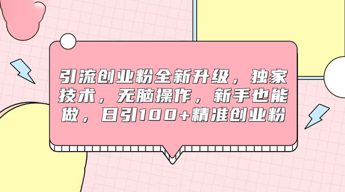 引流创业粉全新升级，独家技术，无脑操作，新手也能做，日引 100+ 精准创业粉 - 小辰精品|源码站™