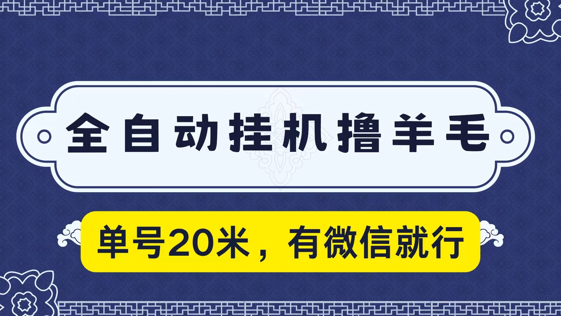 全自动挂机撸羊毛，单号20米，有微信就行，可矩阵批量放大 - 小辰精品|源码站™