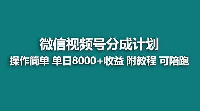 蓝海项目，视频号分成计划，单天收益 8000+，附玩法教程 - 小辰精品|源码站™