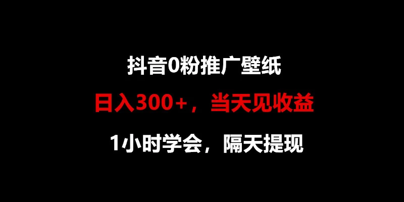 日入300+，抖音0粉推广壁纸，1小时学会，当天见收益，隔天提现 - 小辰精品|源码站™