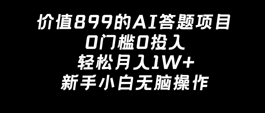 价值899的AI答题项目，0门槛0投入，轻松月入1W+，新手小白无脑操作 - 小辰精品|源码站™