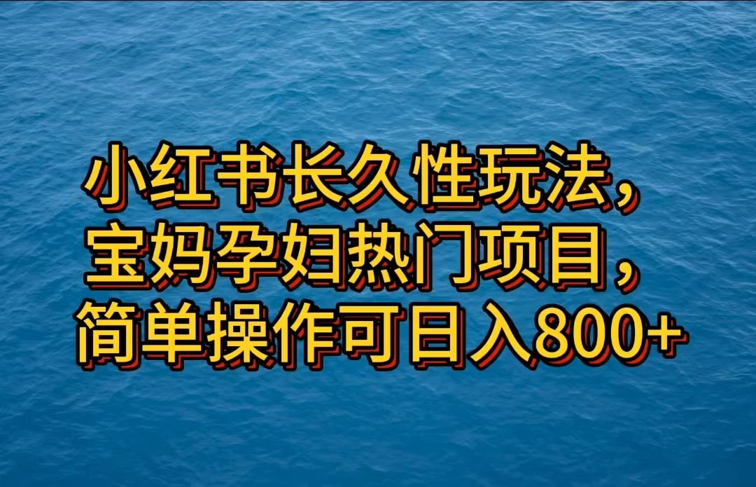 小红书长久性玩法，宝妈孕妇热门项目，简单操作可日入800+ - 小辰精品|源码站™