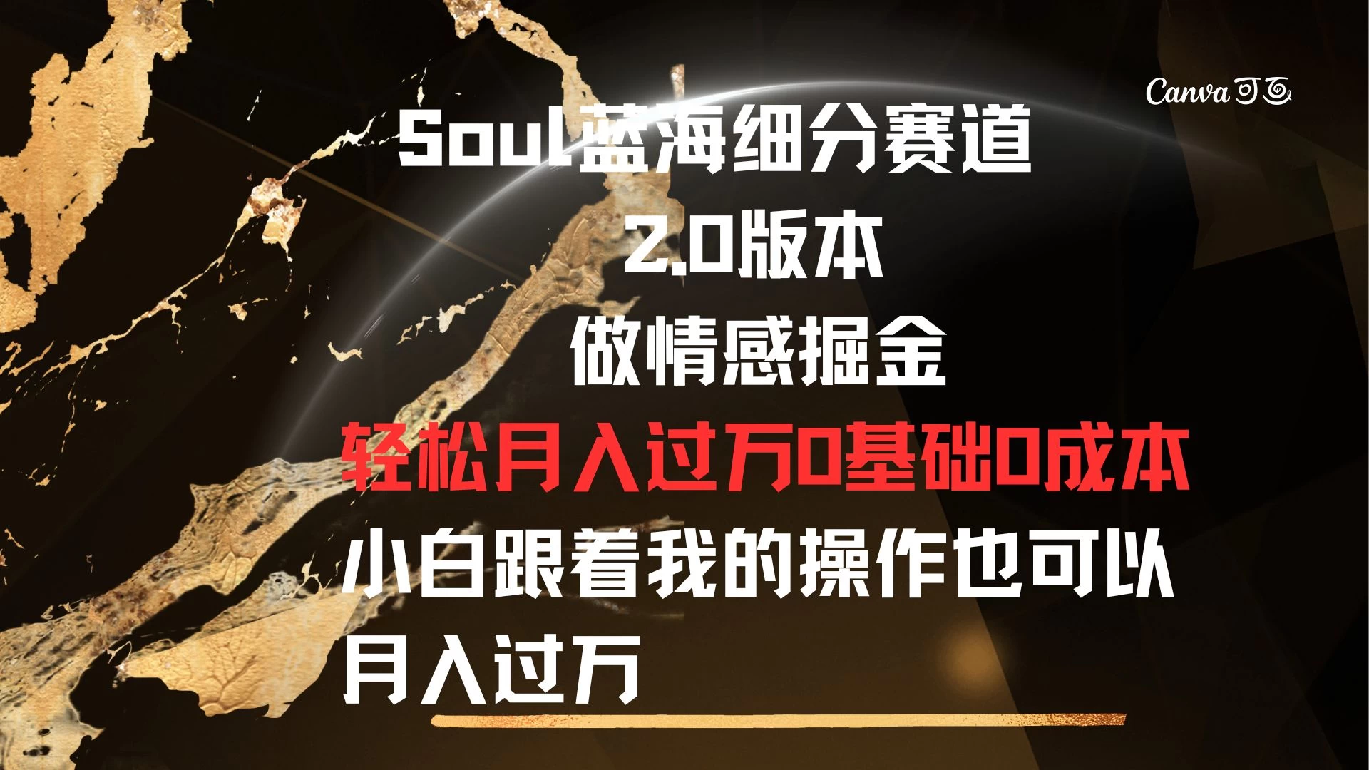 Soul蓝海细分赛道，2.0版本，做情感掘金，轻松月入过万，0基础，0成本，小白跟着我的操作也可以月入过万 - 小辰精品|源码站™