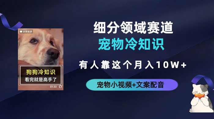不起眼的抖音细分赛道 · 宠物冷知识：一段宠物视频配文案，有人靠这个月入 10w - 小辰精品|源码站™