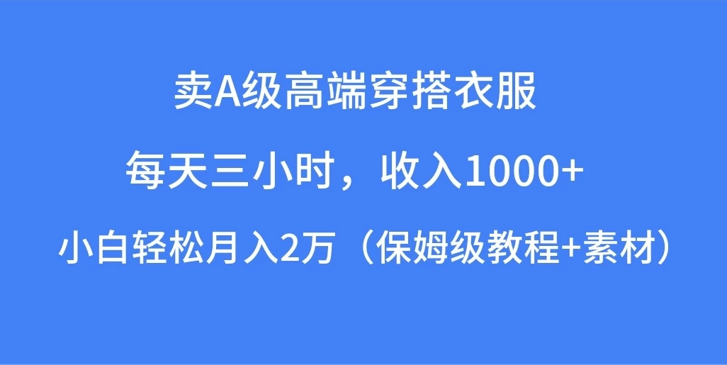 每天三小时，收入1000+，卖A级高端穿搭衣服，小白轻松月入2万，（保姆级教程+素材） - 小辰精品|源码站™