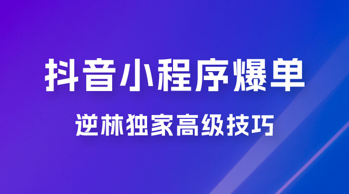 逆林抖音小程序爆单玩法，独家高级技巧，小白也可日入 300+ - 小辰精品|源码站™