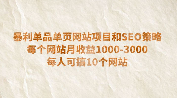 暴利单品单页网站项目和 SEO 策略：每个网站月收益 1000~3000 每人可搞 10 个 - 小辰精品|源码站™