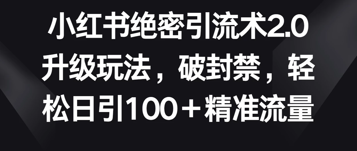 小红书绝密引流术2.0升级玩法，破封禁，轻松日引100＋精准流量 - 小辰精品|源码站™