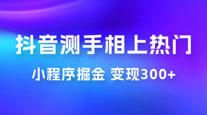 抖音小程序掘金：测手相上热门，当天见收益一小时变现 300+ - 小辰精品|源码站™
