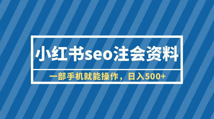 小红书 SEO 注会资料：一部手机就能操作，日入过百 - 小辰精品|源码站™