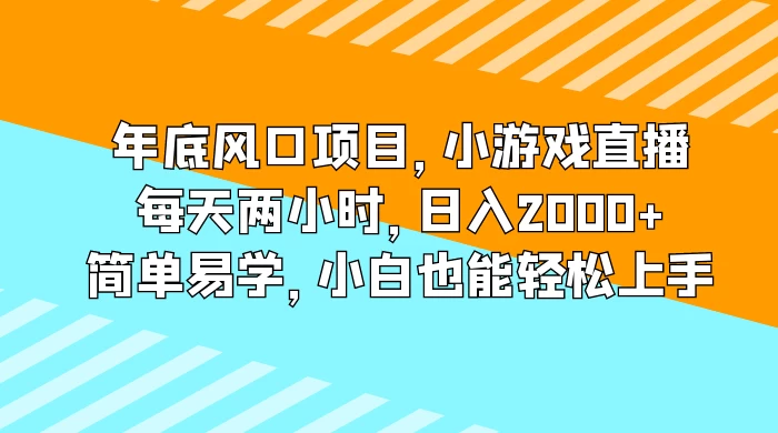 年底风口项目，小游戏直播，每天两小时，日入2000+，简单易学，小白也能轻松上手 - 小辰精品|源码站™