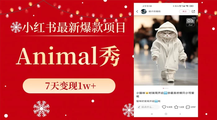 小红书最新爆款项目，Animal 秀，7天变现 1w+ - 小辰精品|源码站™