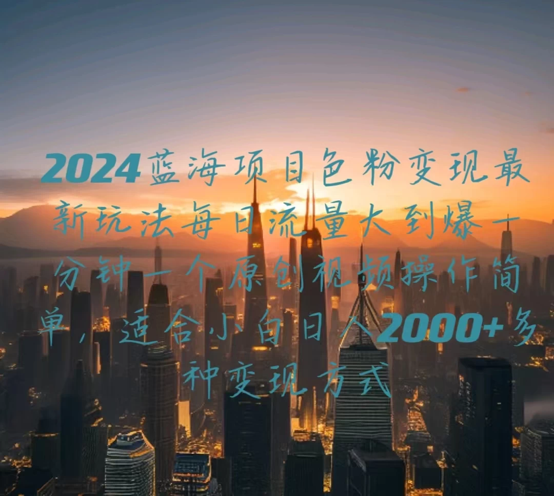 2024蓝海项目，色粉变现最新玩法，每日流量大到爆，一分钟一个原创视频操作简单适合小白，日入2000+多种变现方式 - 小辰精品|源码站™