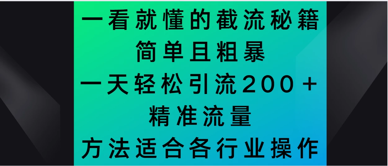 一看就懂的截流秘籍，简单粗暴，一天轻松引流200＋精准流量 方法适合各个行业操作 - 小辰精品|源码站™