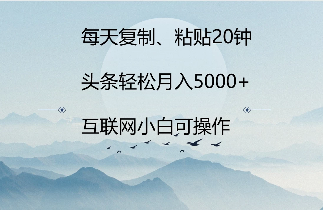 每天复制、粘贴20分钟 头条轻松月入5000+  有手就可轻松操作 - 小辰精品|源码站™