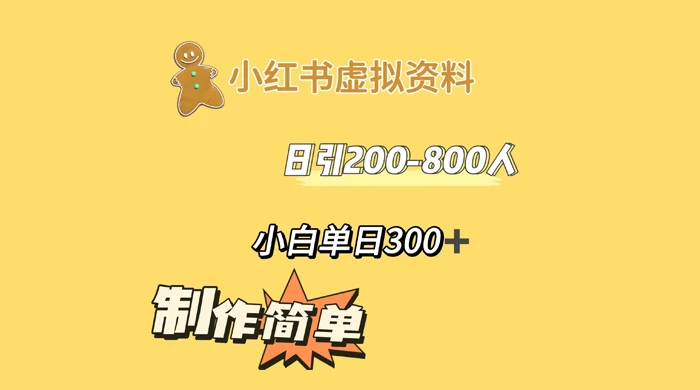 小红书虚拟资料日引 200-800 人，小白单日收益 300+ - 小辰精品|源码站™