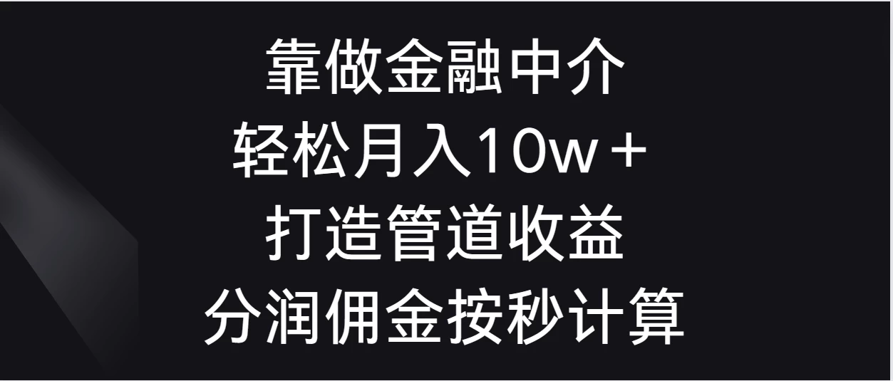 靠做金融中介，轻松月入10w＋打造管道收益，分润佣金按秒计算 - 小辰精品|源码站™