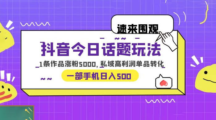 抖音今日话题玩法：单条作品涨粉上千，私域高利润单品转化 - 小辰精品|源码站™