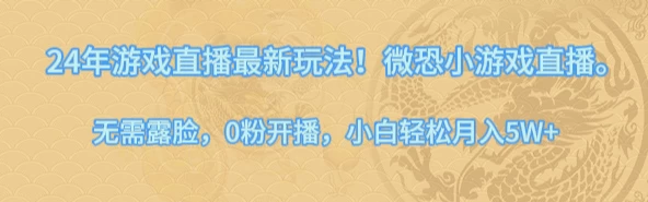 24年小游戏直播最新玩法！微恐游戏怪谈研究所，无需露脸，0粉开播，小白轻松月入5W+ - 小辰精品|源码站™
