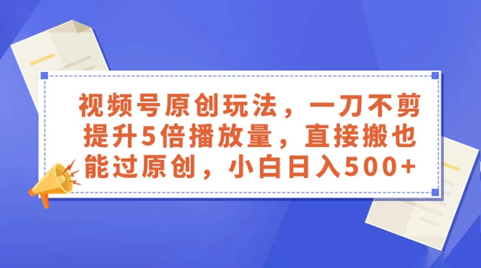 视频号原创玩法，一刀不剪提升 5 倍播放量，亲测直接搬也能过原创，小白日入 500+ - 小辰精品|源码站™